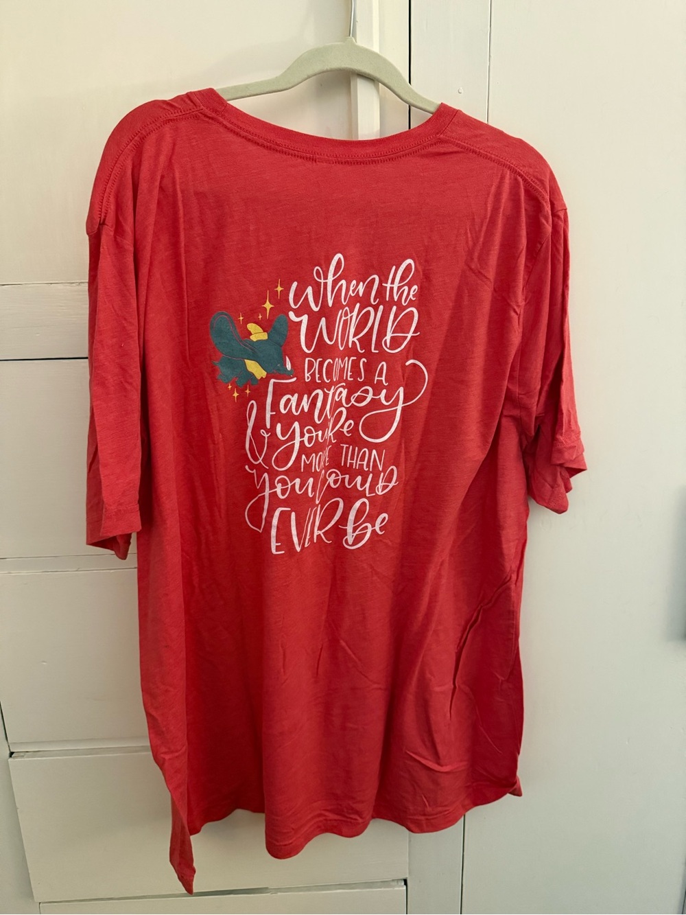 Bella Canvas Red Women’s Tee with White Script and Multicolor Bird Graphic